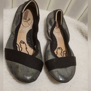 Rare Puma Rhythm Shine Ballet Flat Flexible Sole Silver Black Flexible Sole 6.